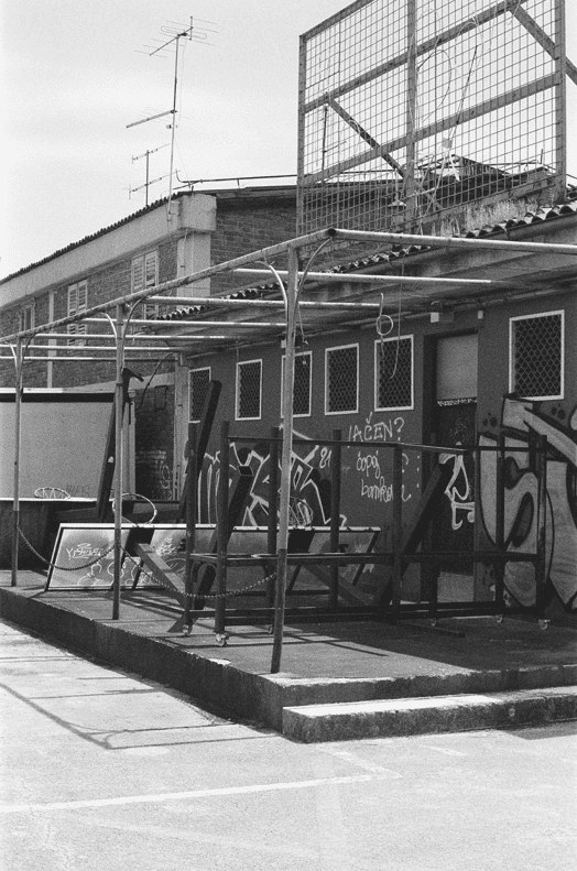 Uninhabited building, with a terrace, part of public bath, Black/White photopraphy